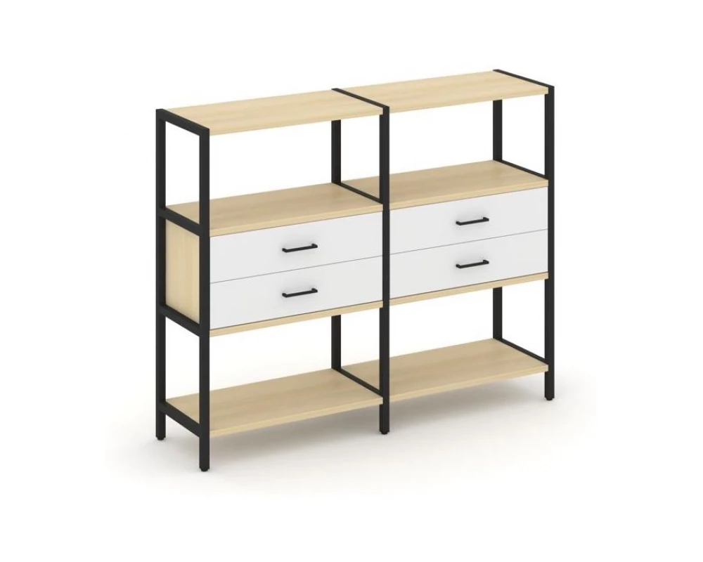 Двухсекционный стеллаж трехярусный с ящиками на одном ярусе 1590х400х1246 Shelf System