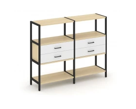 Двухсекционный стеллаж трехярусный с ящиками на одном ярусе 1590х400х1246 Shelf System images