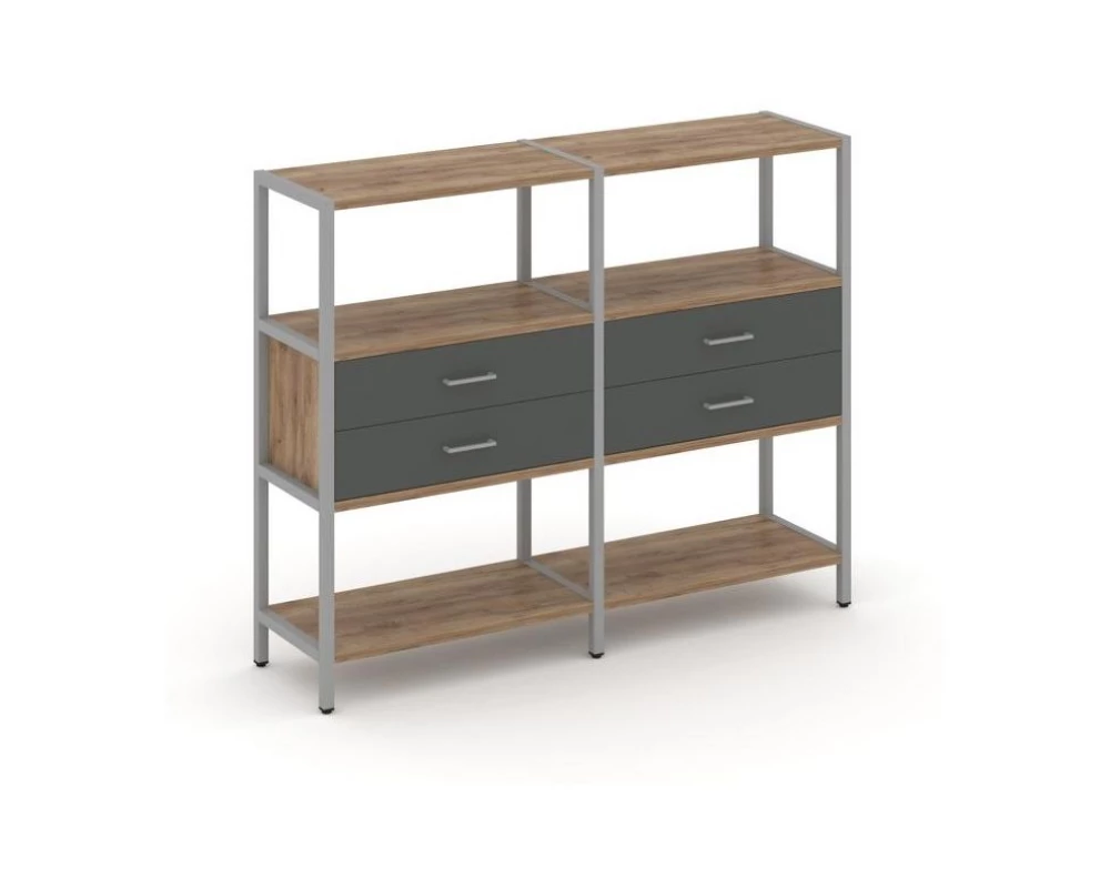 Двухсекционный стеллаж трехярусный с ящиками на одном ярусе 1590х400х1246 Shelf System