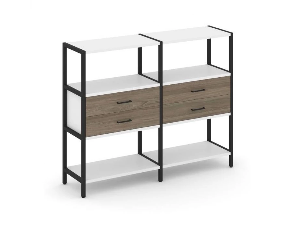 Двухсекционный стеллаж трехярусный с ящиками на одном ярусе 1590х400х1246 Shelf System