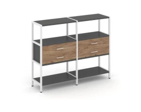 Двухсекционный стеллаж трехярусный с ящиками на одном ярусе 1590х400х1246 Shelf System images
