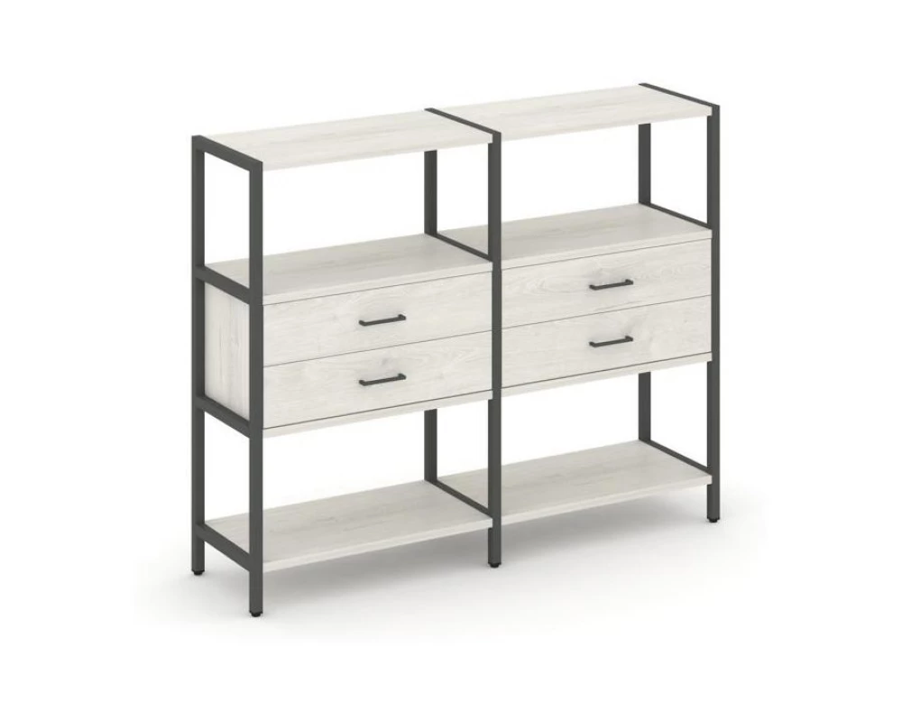 Двухсекционный стеллаж трехярусный с ящиками на одном ярусе 1590х400х1246 Shelf System