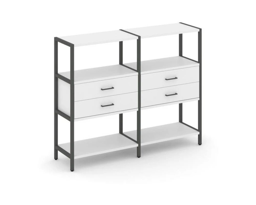 Двухсекционный стеллаж трехярусный с ящиками на одном ярусе 1590х400х1246 Shelf System