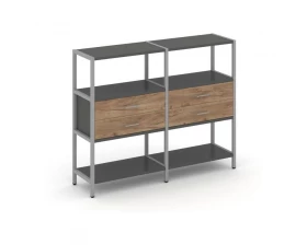 Двухсекционный стеллаж трехярусный с ящиками на одном ярусе 1590х400х1246 Shelf System images