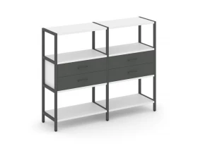 Двухсекционный стеллаж трехярусный с ящиками на одном ярусе 1590х400х1246 Shelf System images