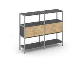 Двухсекционный стеллаж трехярусный с ящиками на одном ярусе 1590х400х1246 Shelf System images