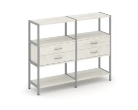 Двухсекционный стеллаж трехярусный с ящиками на одном ярусе 1590х400х1246 Shelf System images