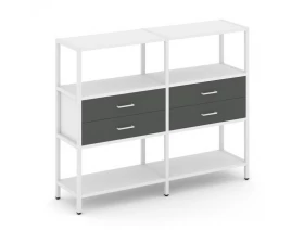 Двухсекционный стеллаж трехярусный с ящиками на одном ярусе 1590х400х1246 Shelf System images