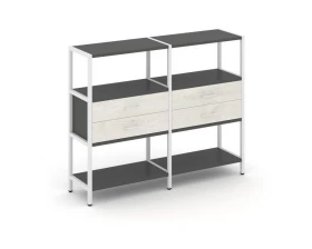 Двухсекционный стеллаж трехярусный с ящиками на одном ярусе 1590х400х1246 Shelf System images