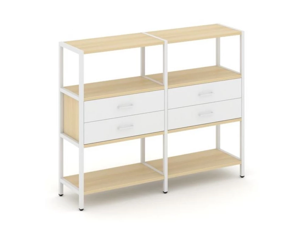 Двухсекционный стеллаж трехярусный с ящиками на одном ярусе 1590х400х1246 Shelf System