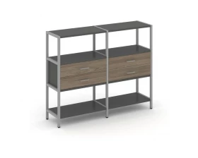 Двухсекционный стеллаж трехярусный с ящиками на одном ярусе 1590х400х1246 Shelf System images