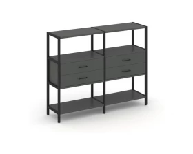 Двухсекционный стеллаж трехярусный с ящиками на одном ярусе 1590х400х1246 Shelf System images