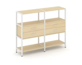 Двухсекционный стеллаж трехярусный с ящиками на одном ярусе 1590х400х1246 Shelf System images