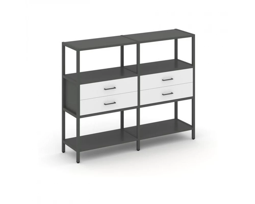 Двухсекционный стеллаж трехярусный с ящиками на одном ярусе 1590х400х1246 Shelf System