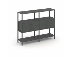 Двухсекционный стеллаж трехярусный с ящиками на одном ярусе 1590х400х1246 Shelf System images