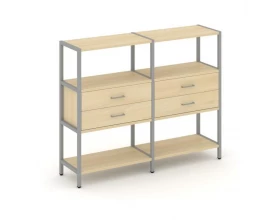 Двухсекционный стеллаж трехярусный с ящиками на одном ярусе 1590х400х1246 Shelf System images