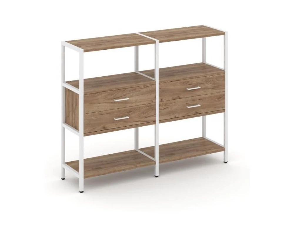 Двухсекционный стеллаж трехярусный с ящиками на одном ярусе 1590х400х1246 Shelf System