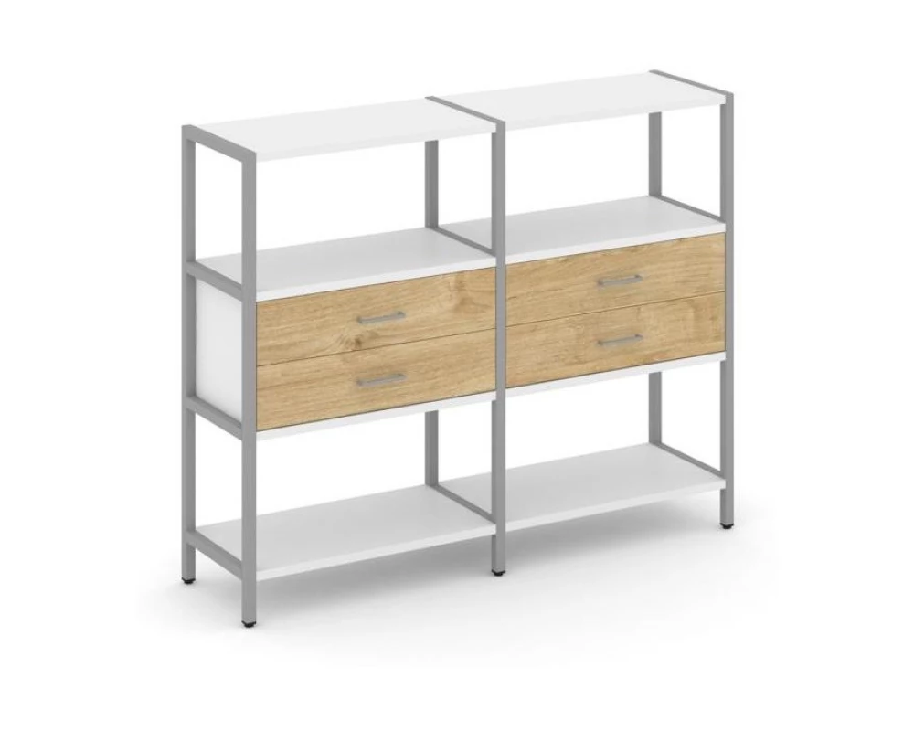 Двухсекционный стеллаж трехярусный с ящиками на одном ярусе 1590х400х1246 Shelf System