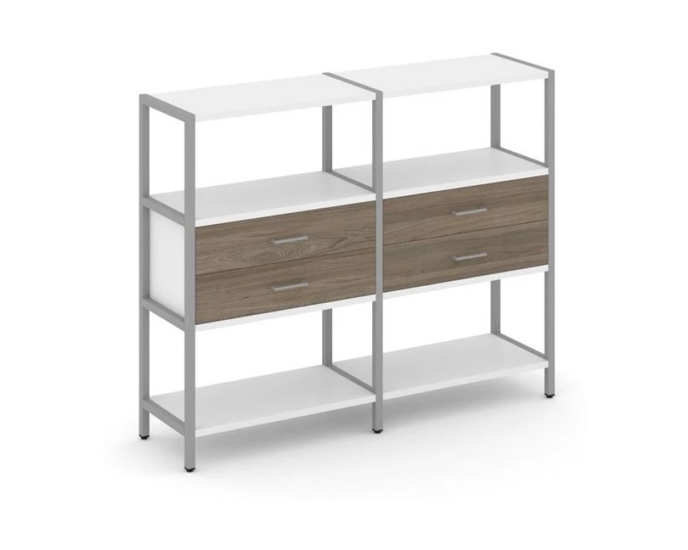 Двухсекционный стеллаж трехярусный с ящиками на одном ярусе 1590х400х1246 Shelf System