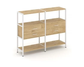 Двухсекционный стеллаж трехярусный с ящиками на одном ярусе 1590х400х1246 Shelf System images