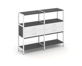 Двухсекционный стеллаж трехярусный с ящиками на одном ярусе 1590х400х1246 Shelf System images