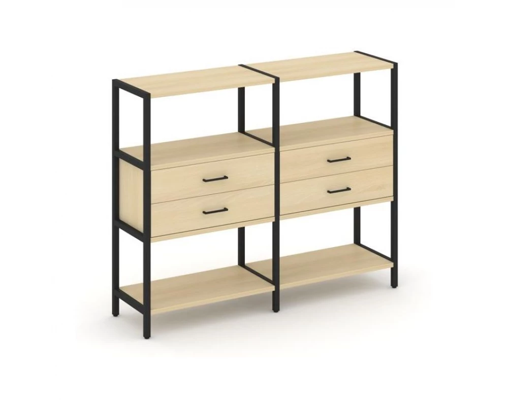Двухсекционный стеллаж трехярусный с ящиками на одном ярусе 1590х400х1246 Shelf System