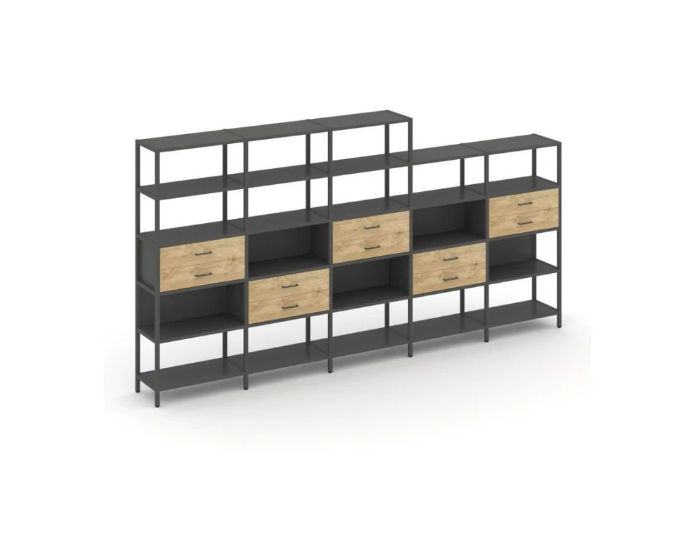 Пятисекционный стеллаж пятиярусный с ящиками 3930х400х1980 Shelf System