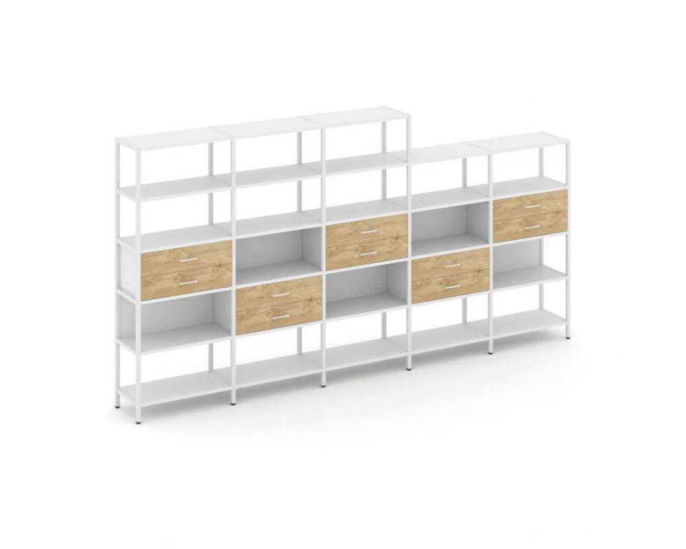 Пятисекционный стеллаж пятиярусный с ящиками 3930х400х1980 Shelf System