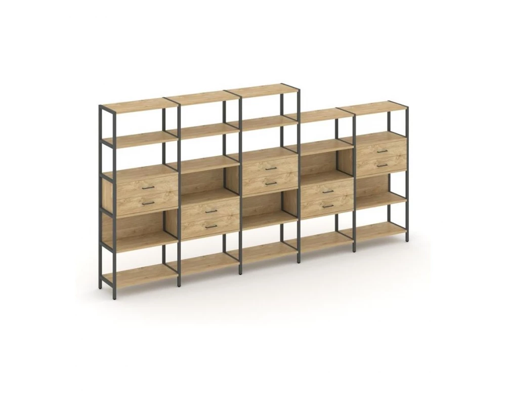 Пятисекционный стеллаж пятиярусный с ящиками 3930х400х1980 Shelf System