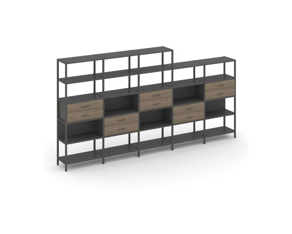 Пятисекционный стеллаж пятиярусный с ящиками 3930х400х1980 Shelf System
