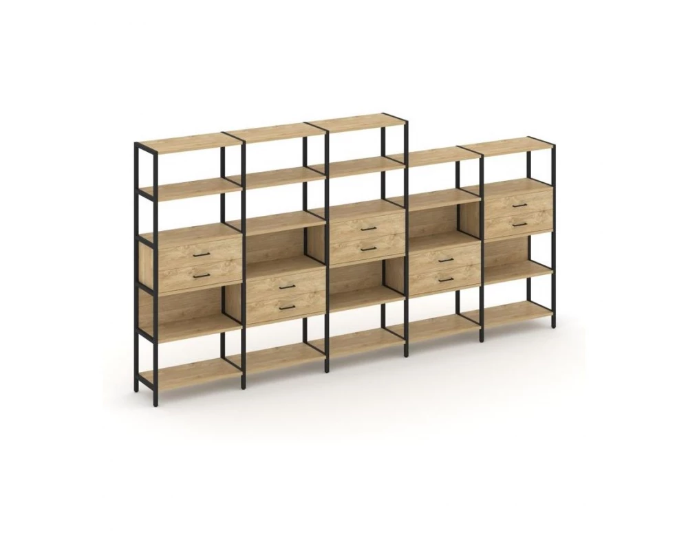 Пятисекционный стеллаж пятиярусный с ящиками 3930х400х1980 Shelf System