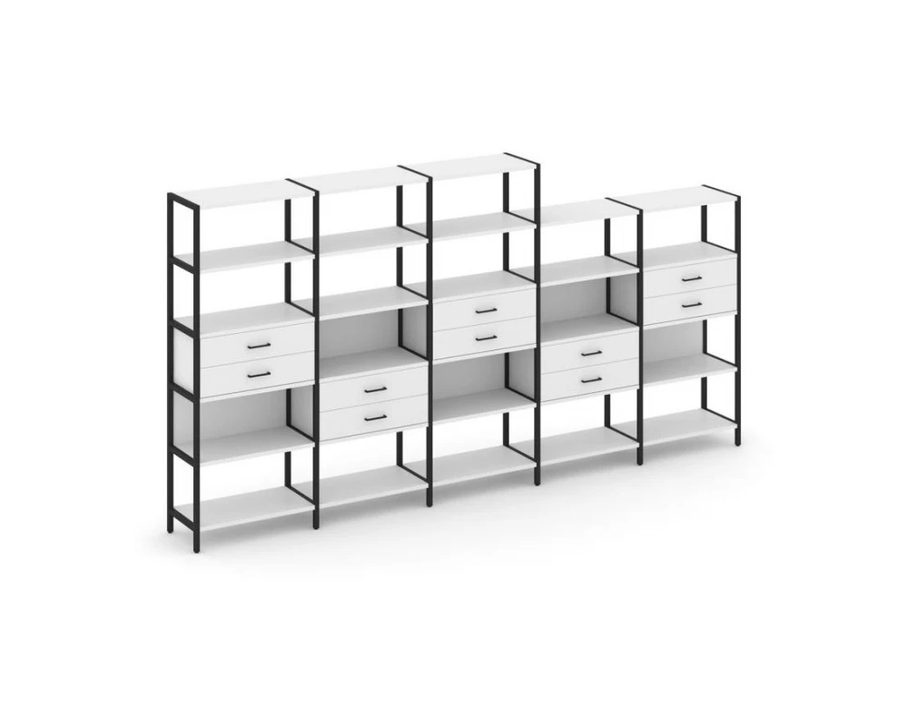 Пятисекционный стеллаж пятиярусный с ящиками 3930х400х1980 Shelf System