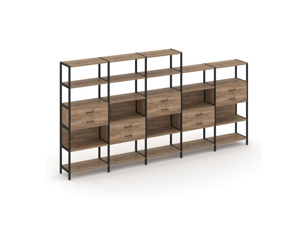 Пятисекционный стеллаж пятиярусный с ящиками 3930х400х1980 Shelf System