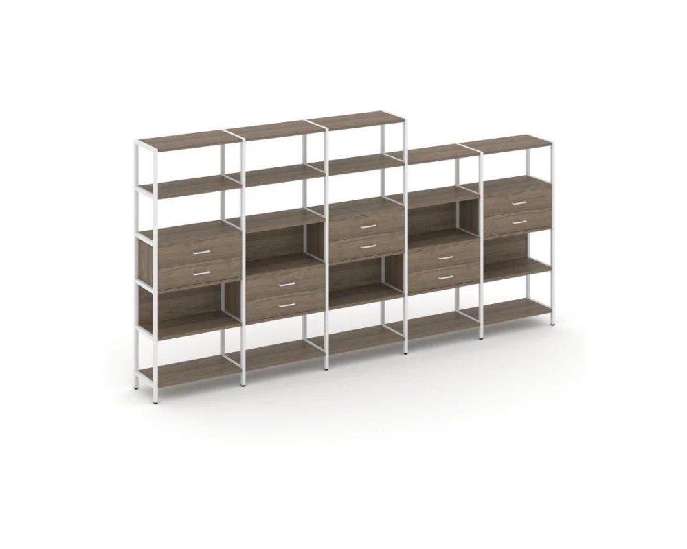 Пятисекционный стеллаж пятиярусный с ящиками 3930х400х1980 Shelf System