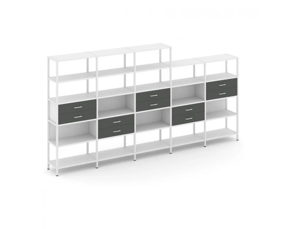 Пятисекционный стеллаж пятиярусный с ящиками 3930х400х1980 Shelf System