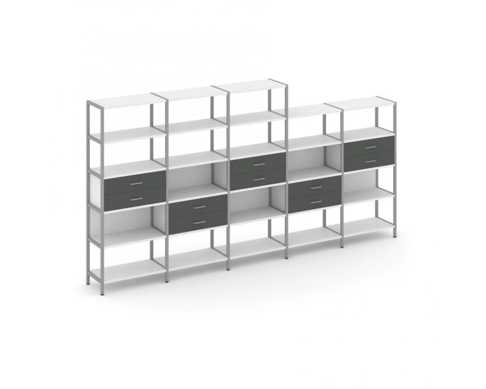 Пятисекционный стеллаж пятиярусный с ящиками 3930х400х1980 Shelf System