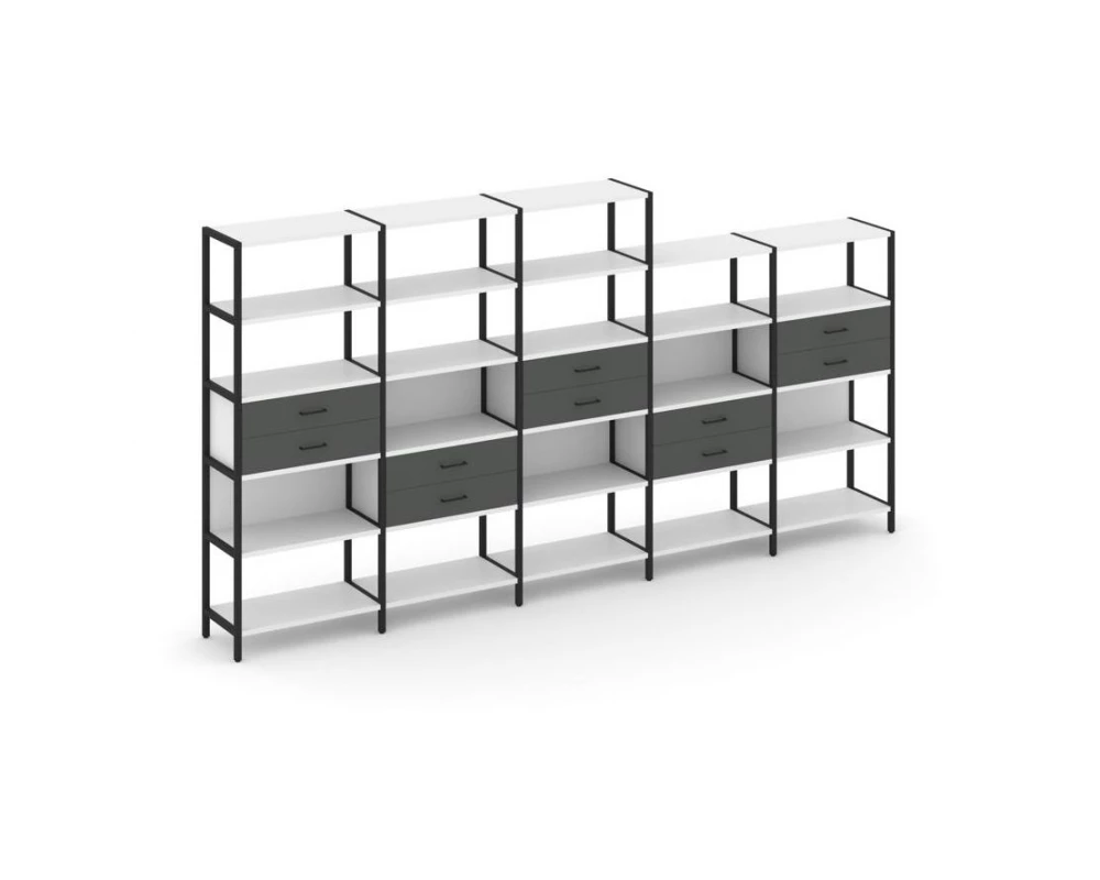 Пятисекционный стеллаж пятиярусный с ящиками 3930х400х1980 Shelf System