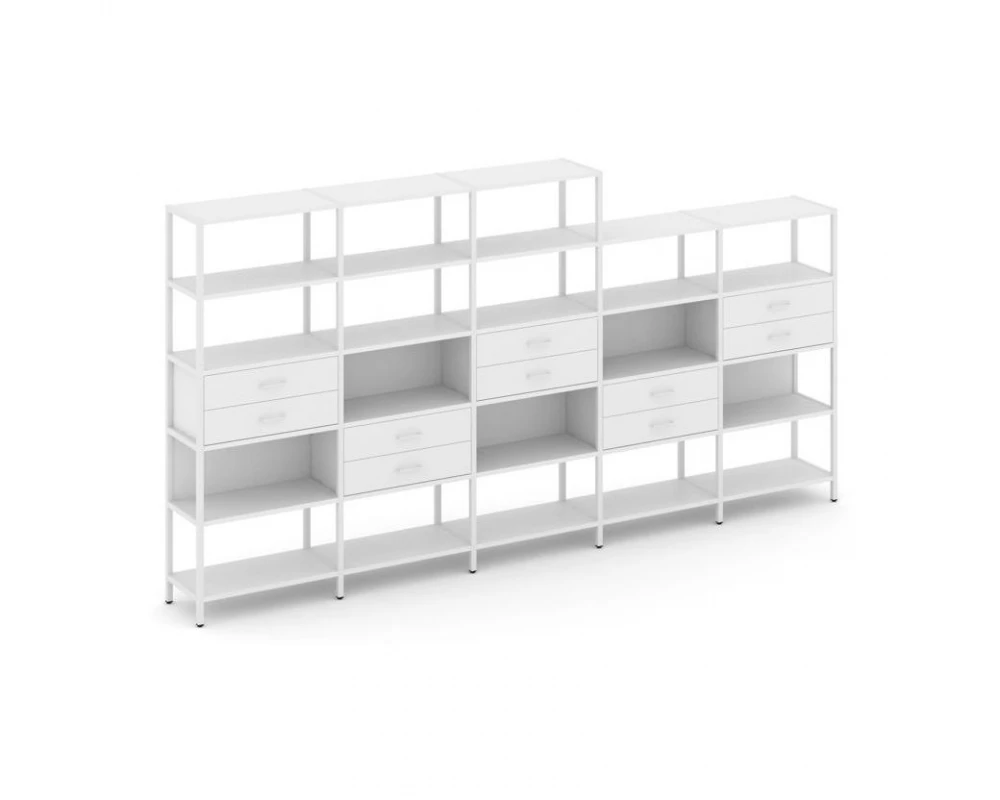 Пятисекционный стеллаж пятиярусный с ящиками 3930х400х1980 Shelf System