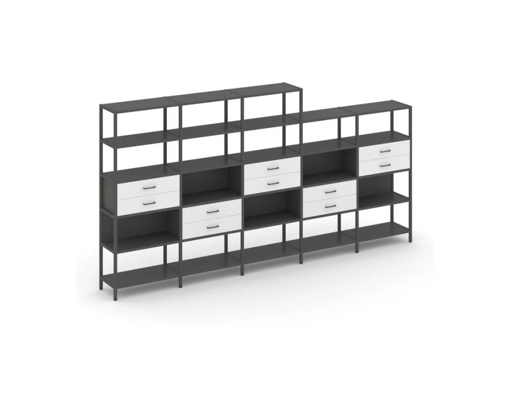Пятисекционный стеллаж пятиярусный с ящиками 3930х400х1980 Shelf System