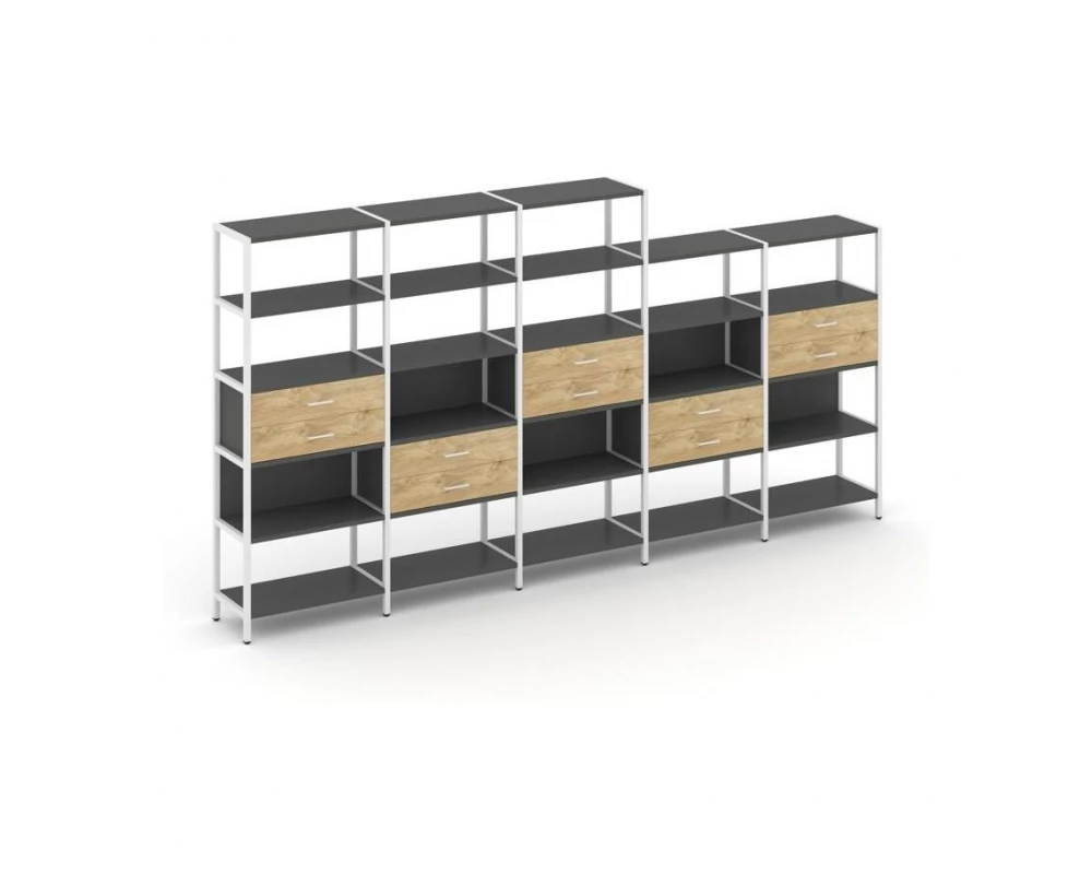 Пятисекционный стеллаж пятиярусный с ящиками 3930х400х1980 Shelf System