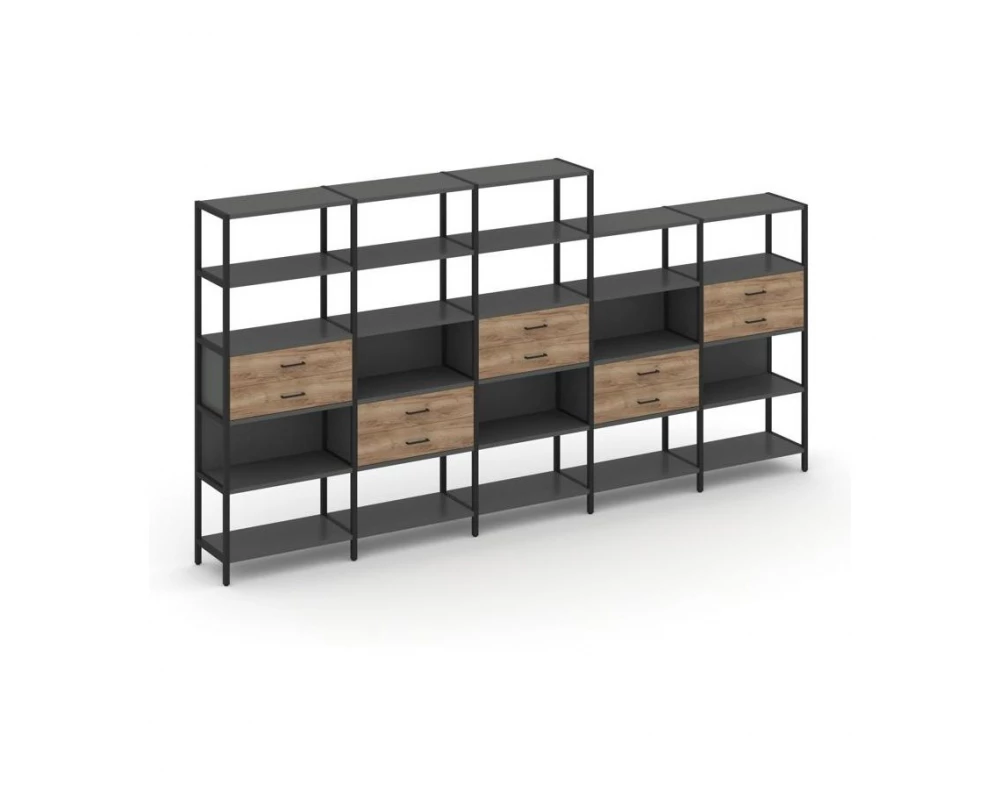 Пятисекционный стеллаж пятиярусный с ящиками 3930х400х1980 Shelf System