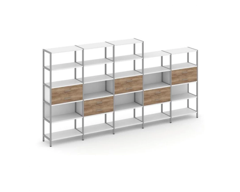 Пятисекционный стеллаж пятиярусный с ящиками 3930х400х1980 Shelf System