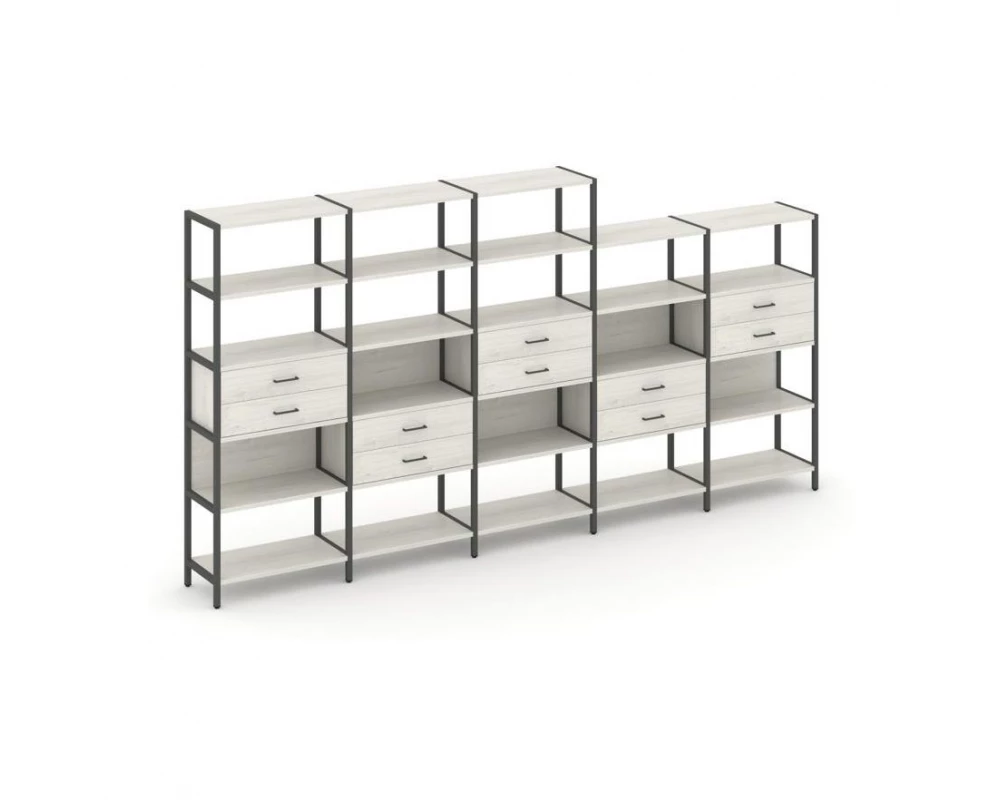 Пятисекционный стеллаж пятиярусный с ящиками 3930х400х1980 Shelf System