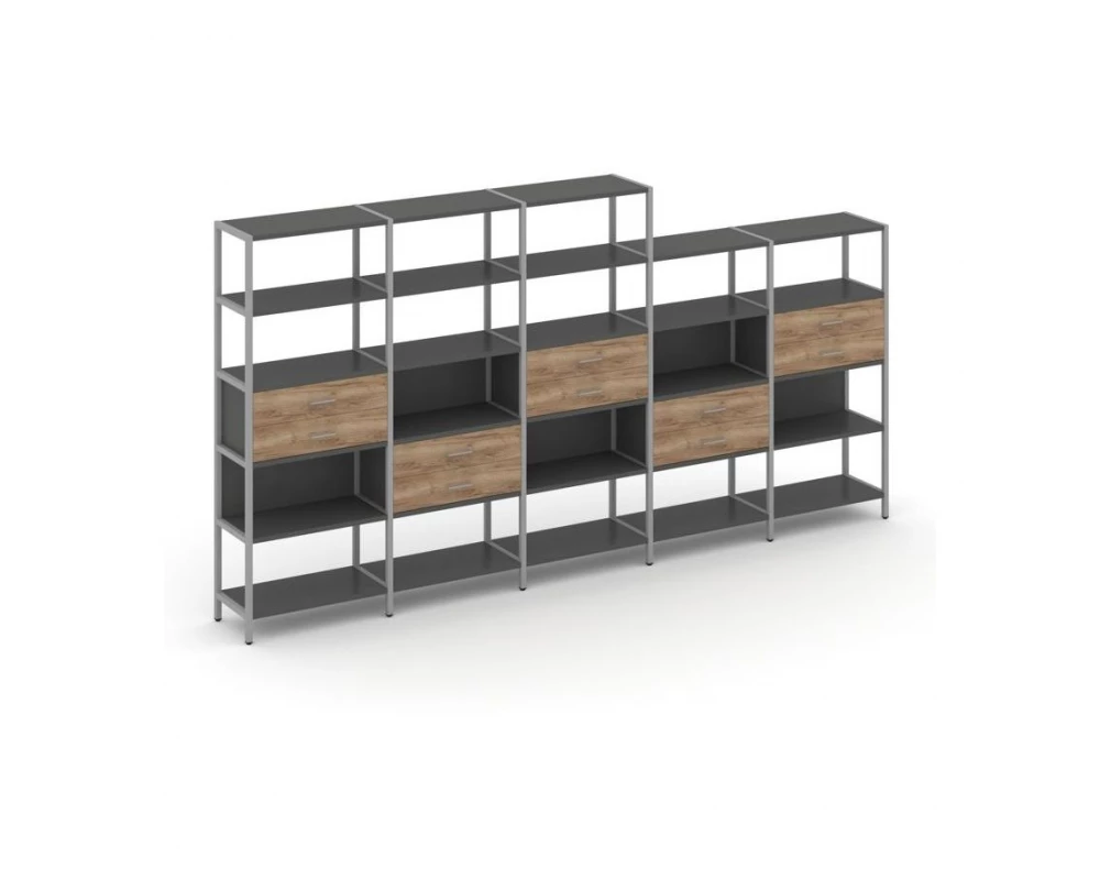 Пятисекционный стеллаж пятиярусный с ящиками 3930х400х1980 Shelf System