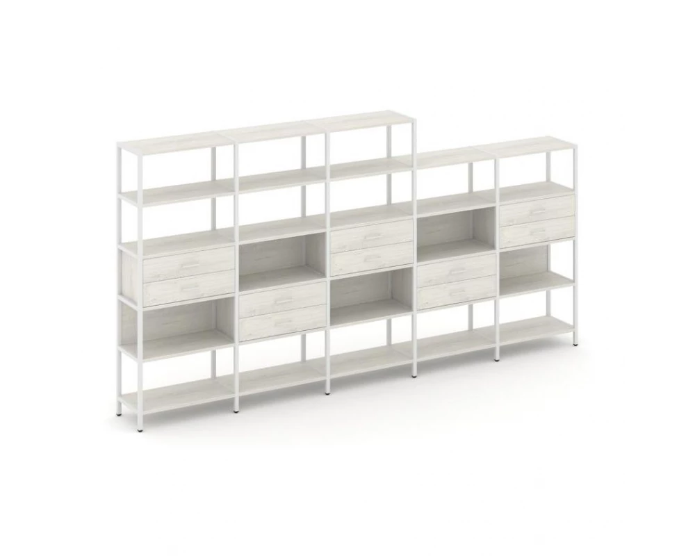 Пятисекционный стеллаж пятиярусный с ящиками 3930х400х1980 Shelf System