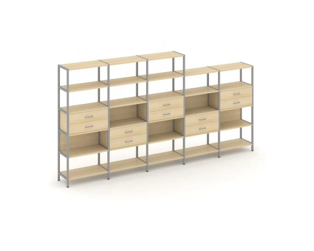 Пятисекционный стеллаж пятиярусный с ящиками 3930х400х1980 Shelf System