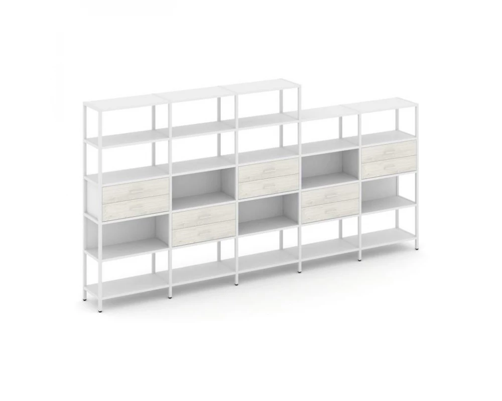 Пятисекционный стеллаж пятиярусный с ящиками 3930х400х1980 Shelf System