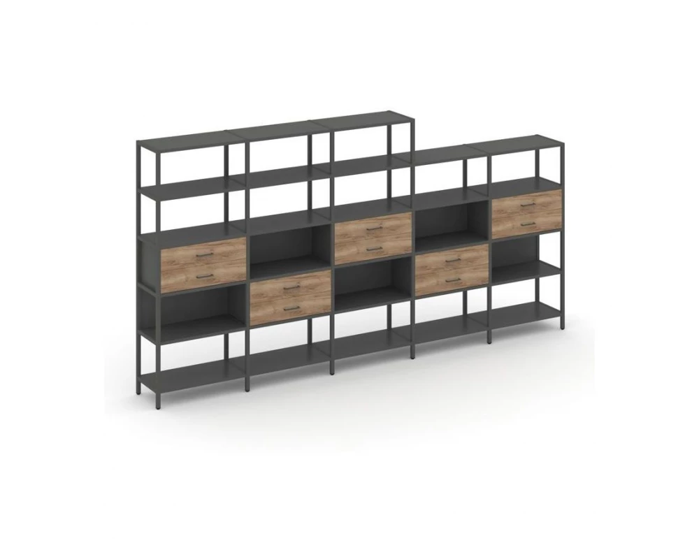 Пятисекционный стеллаж пятиярусный с ящиками 3930х400х1980 Shelf System