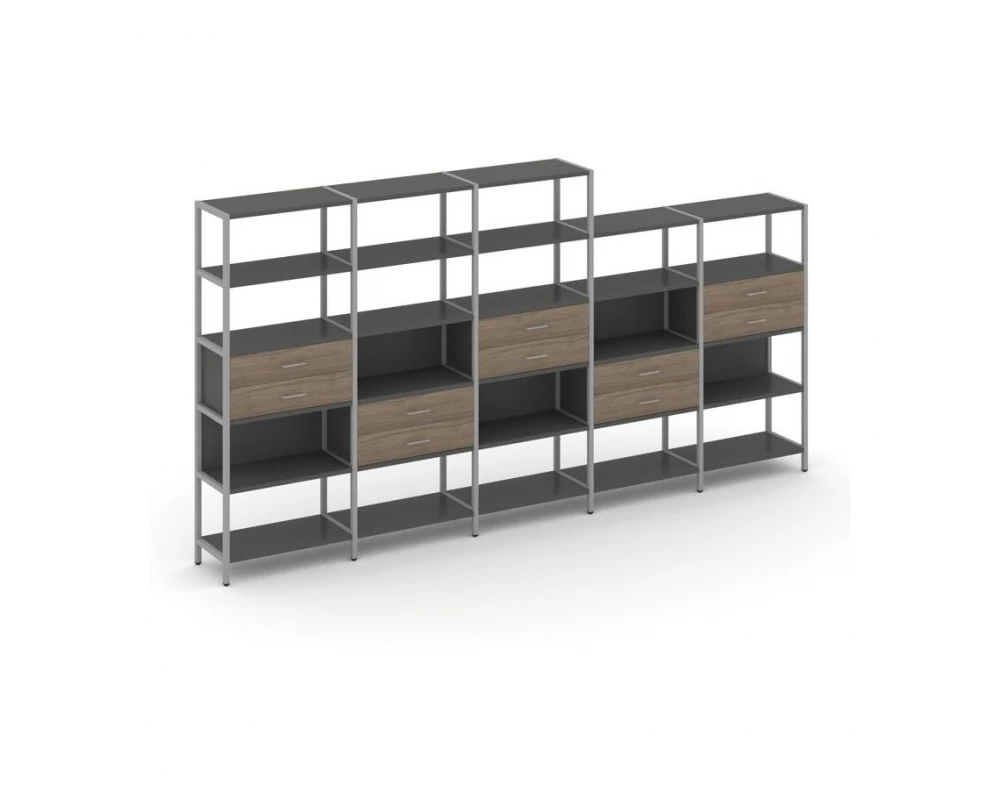Пятисекционный стеллаж пятиярусный с ящиками 3930х400х1980 Shelf System
