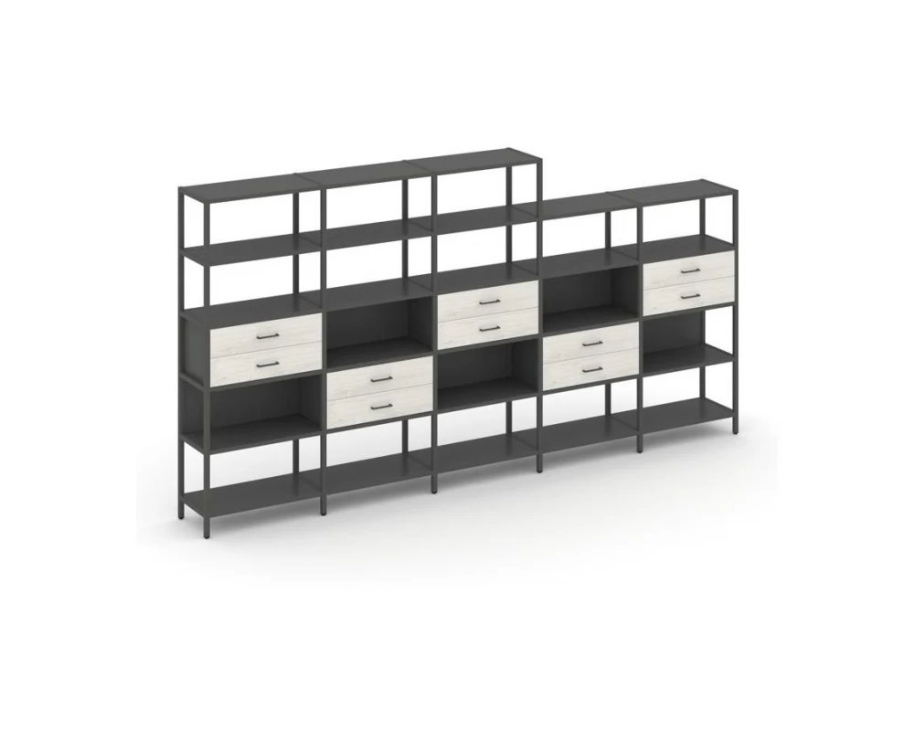 Пятисекционный стеллаж пятиярусный с ящиками 3930х400х1980 Shelf System
